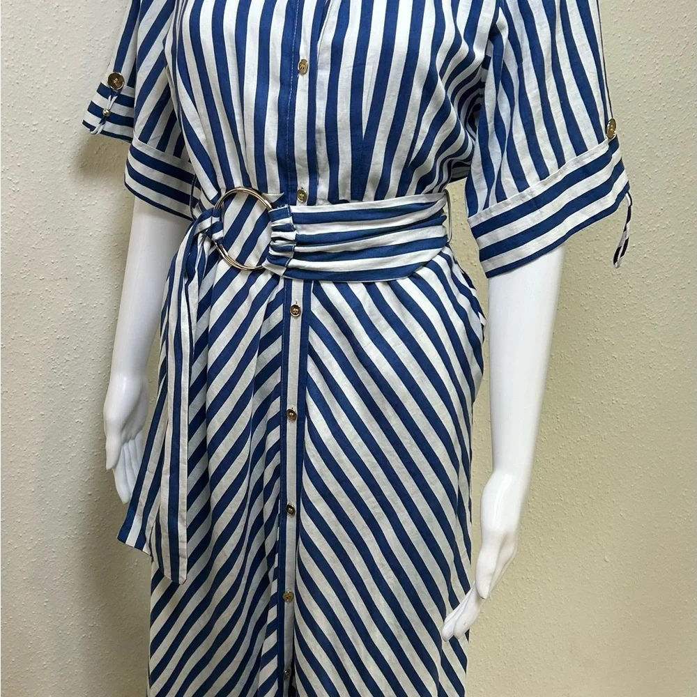 Zara Navy and White Striped Midi Dress - Picture 7 of 9
